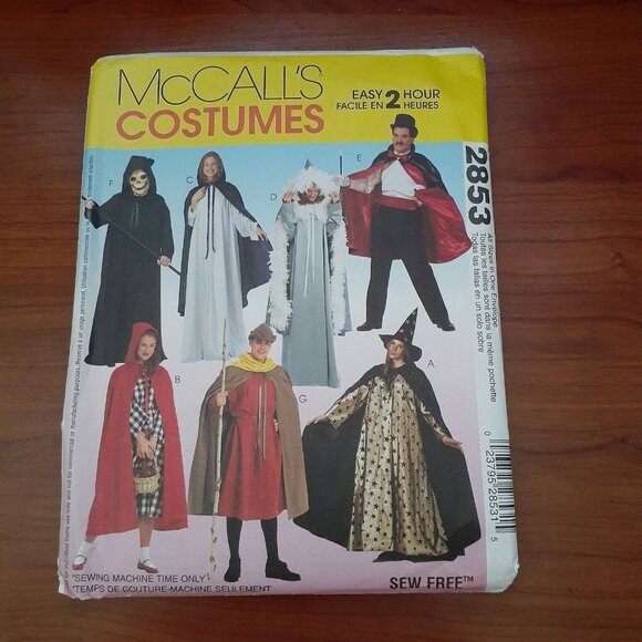 McCalls Sewing Pattern 2853 Cape Costumes Reaper Riding Hood Magician S … - Picture 1 of 3